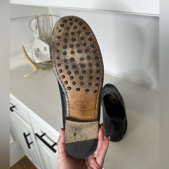 Tod’s Men’s Size 10 Black Pebbled Leather Loafers – Classic Italian Penny Slip-O - Picture 8 of 10